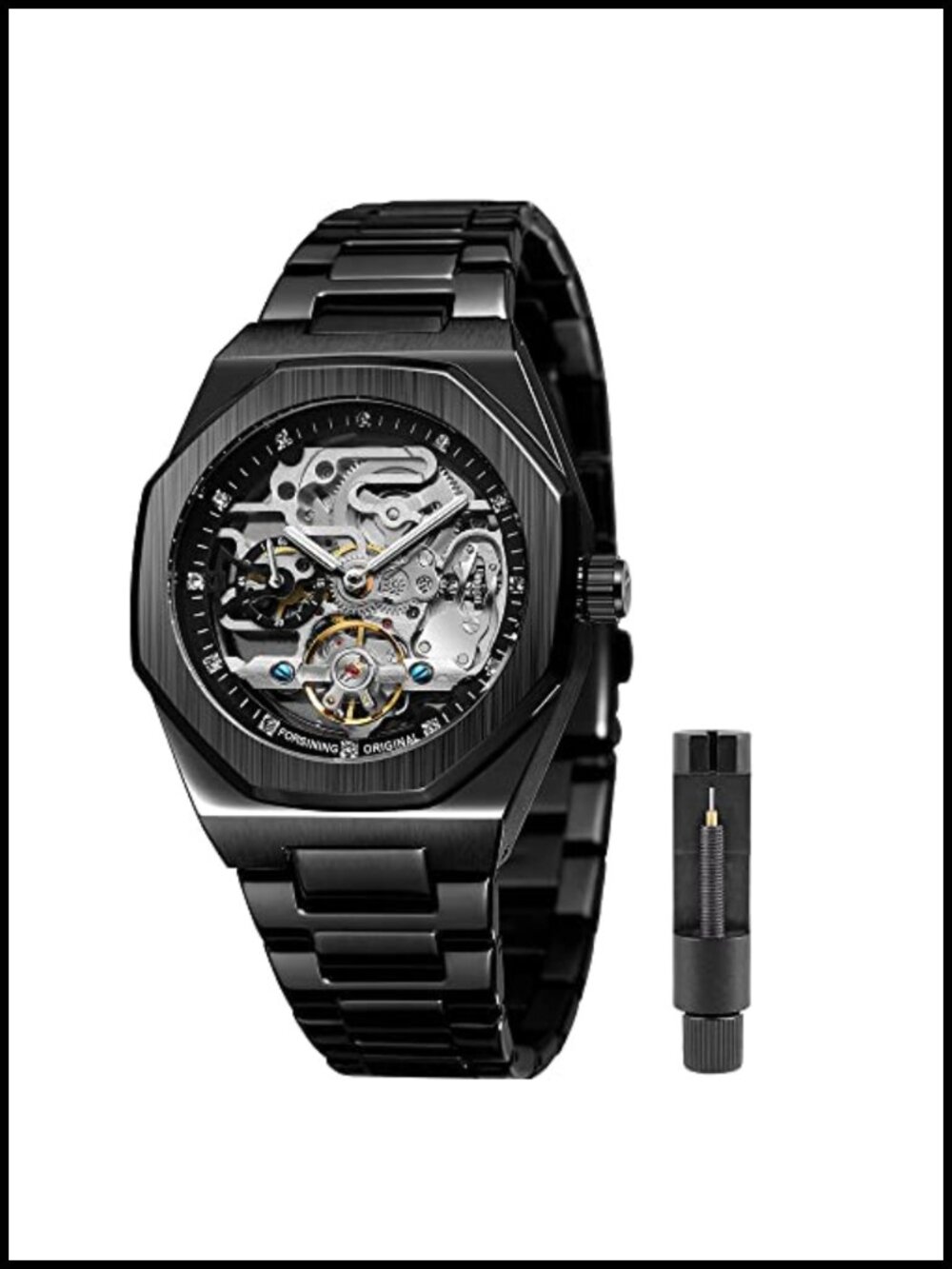 Automatic Mechanical Skeleton Watch Stainless Steel Business Wristwatch